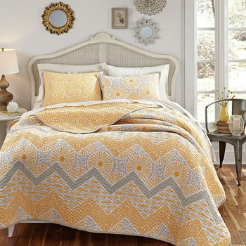Full / Queen 3 Piece Geometric Sunset Oversized Cotton Quilt Coverlet Set - Deals Kiosk
