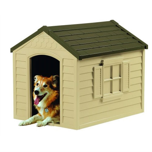 Durable Outdoor Plastic Dog House in Taupe and Bronze - For Dogs up to 70 pounds - Deals Kiosk