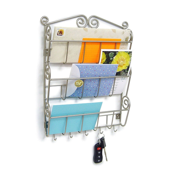 Metal Wall Mount Letter Holder Organizer in Satin Nickel Finish - Deals Kiosk