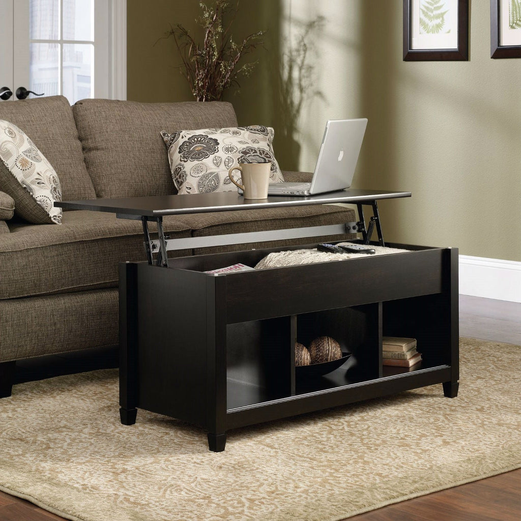 Black Wood Finish Lift-Top Coffee Table with Bottom Storage Space - Deals Kiosk