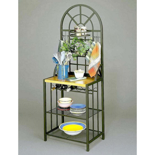 Black Steel Bakers Rack with Utility Hooks and Storage Shelving - Deals Kiosk