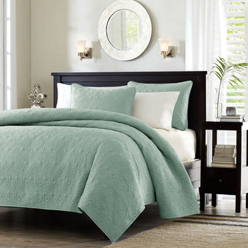 Full / Queen Seafoam Blue Green Quilted Coverlet Quilt Set with 2 Shams - Deals Kiosk
