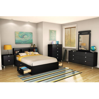 Full size Modern Platform Bed Frame with 4 Storage Drawers in Black - Deals Kiosk