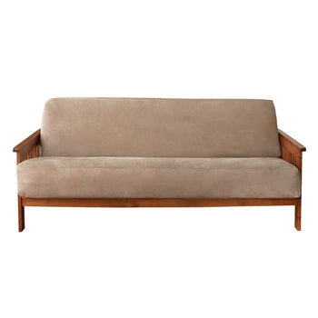 Beige Full-size Futon Cover in Soft Woven Suede
