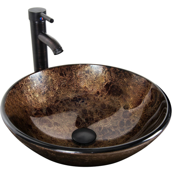 Modern Bathroom Vanity Set with Cabinet Brown Glass Sink Top and Faucet - Deals Kiosk