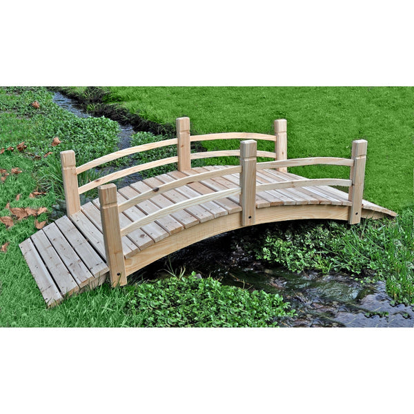 5-Ft Cedar Wood Garden Bridge with Railings in Natural Finish - Deals Kiosk