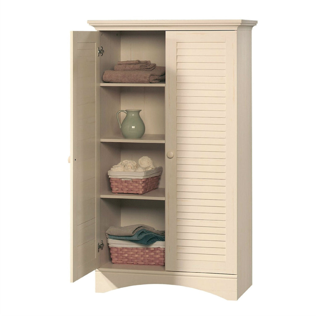 Louver 2-Door Storage Cabinet Bed Bath Armoire Wardrobe in Antique White - Deals Kiosk