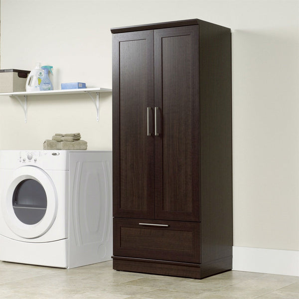 Bedroom Wardrobe Armoire Cabinet in Dark Brown Oak Wood Finish - Deals Kiosk