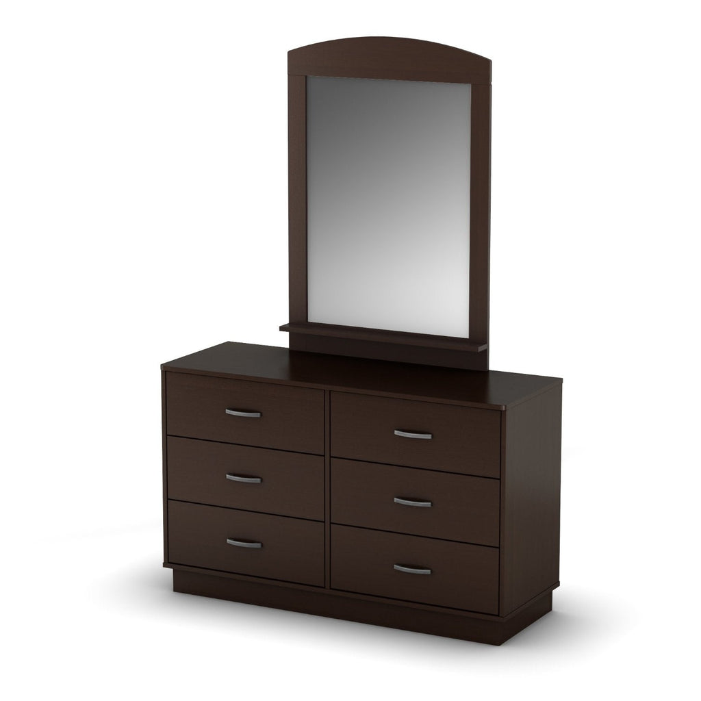 Chocolate Brown Modern Bedroom 6-Drawer Double Dresser Wardrobe - Deals Kiosk