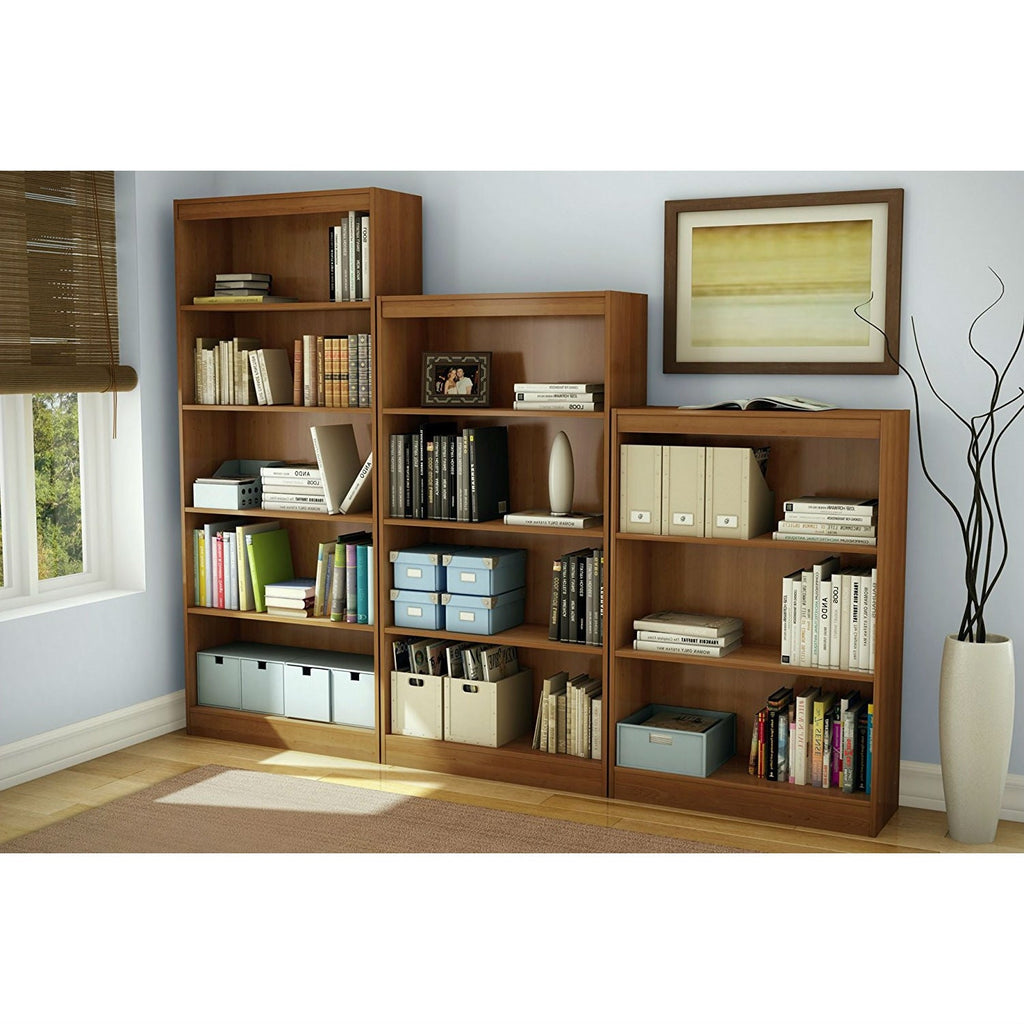 Contemporary 4-Shelf Bookcase in Medium Cherry Wood Finish - Deals Kiosk