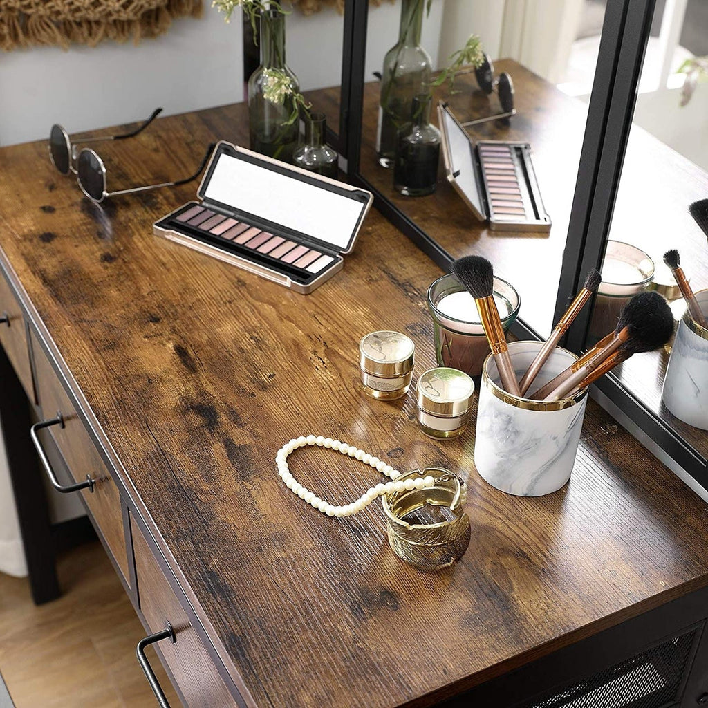 Farmhouse Vanity Table Set Writing Desk Jewelry Station Folding Mirror - Deals Kiosk