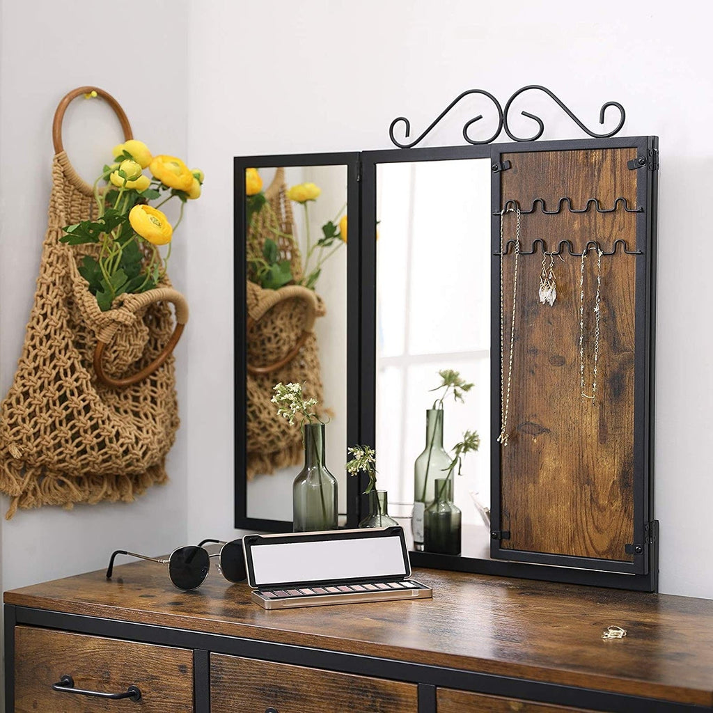 Farmhouse Vanity Table Set Writing Desk Jewelry Station Folding Mirror - Deals Kiosk