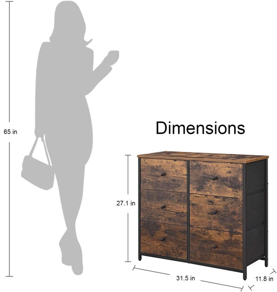 Farmhouse Wood Top Lightweight 6 Fabric Drawer Dresser - Deals Kiosk