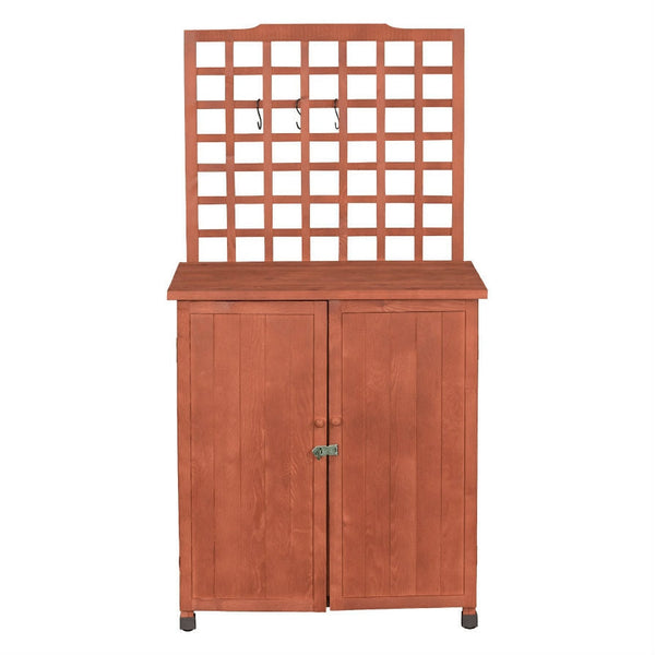 Outdoor Storage Solid Wood Cabinet Potting Bench with Hanging Lattice Trellis
