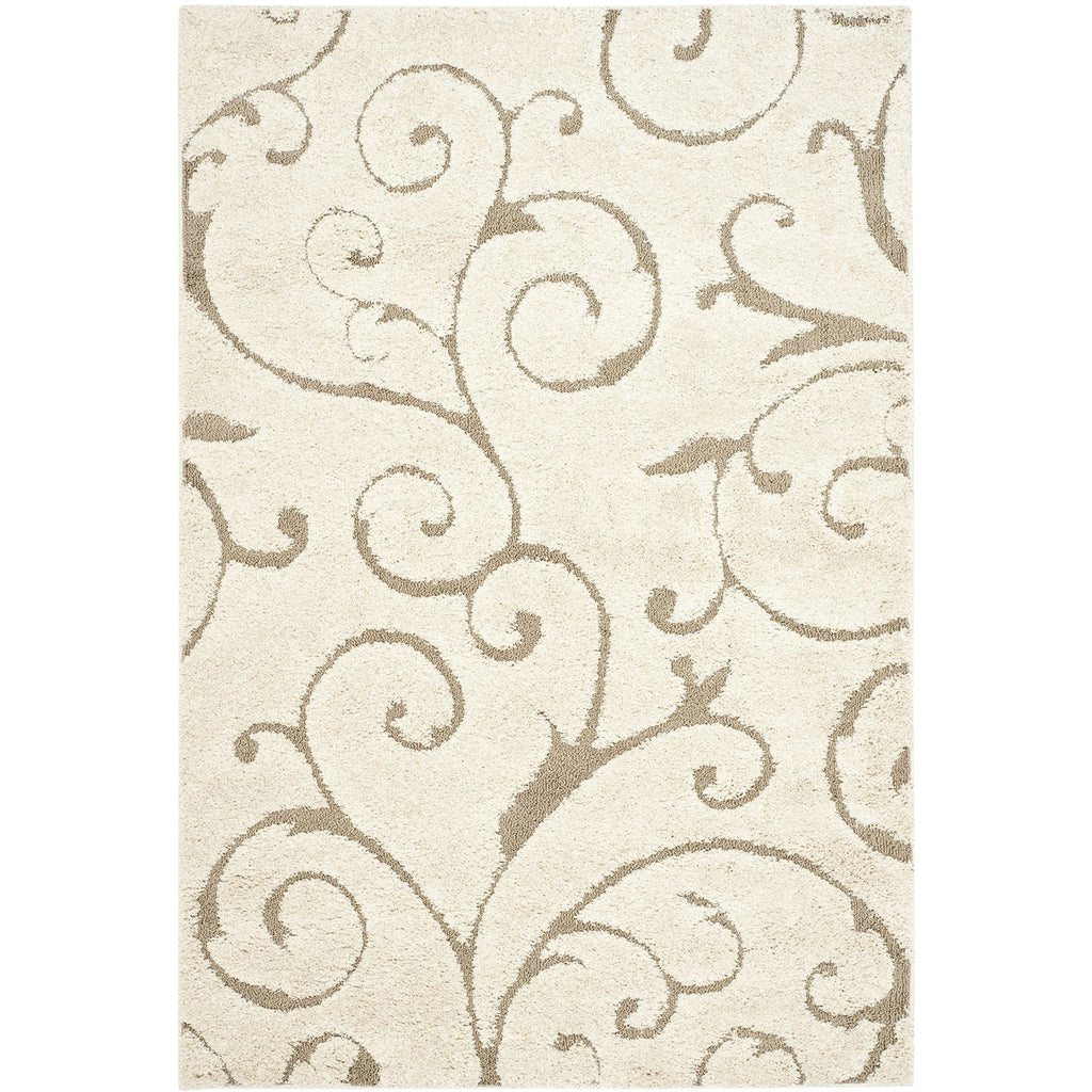 3'3 x 5'3 Shag Area Rug in Beige Off White with Scrolling Floral Pattern