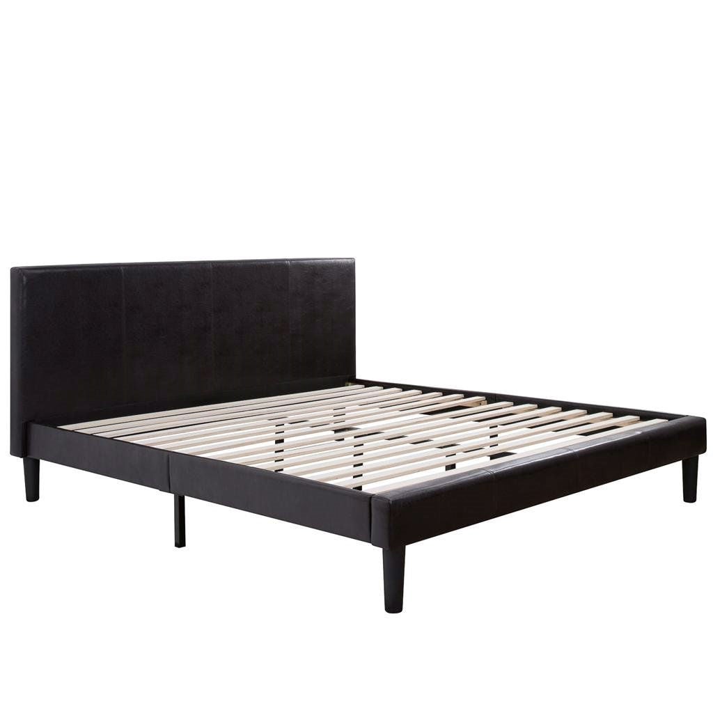 Full size Modern Platform Bed with Espresso Faux Leather Headboard - Deals Kiosk