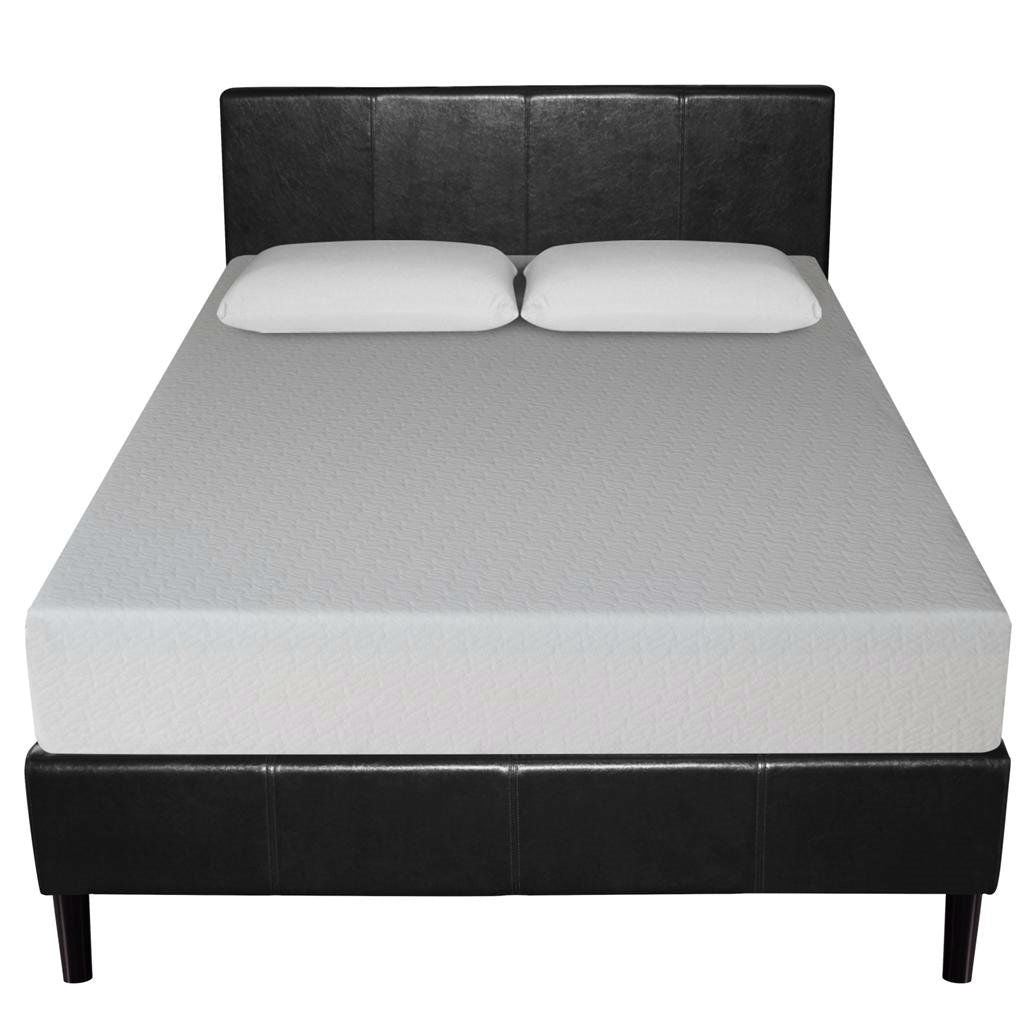 Full size Modern Platform Bed with Espresso Faux Leather Headboard - Deals Kiosk