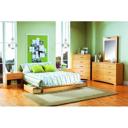 Full / Queen size Maple Platform Bed Frame with Storage Drawers - Deals Kiosk