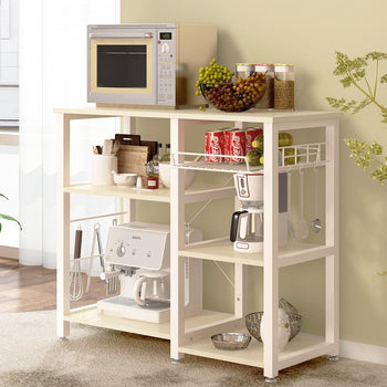 Beige Stainless Steel Kitchen Bakers Rack Utility Table with Wood Cutting Board - Deals Kiosk