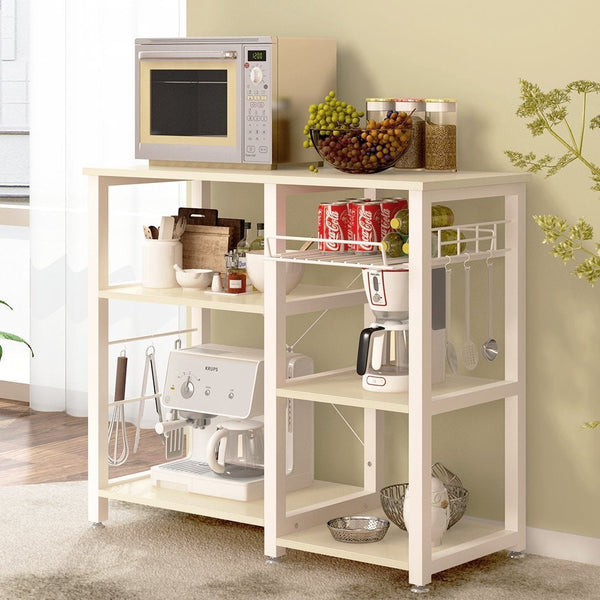 Beige Stainless Steel Kitchen Bakers Rack Utility Table with Wood Cutting Board - Deals Kiosk