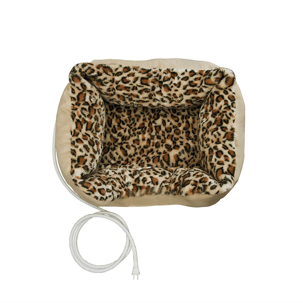 Heated Pet Bed for Small Dog or Cat with Leopard Print Padded Cushion - Deals Kiosk