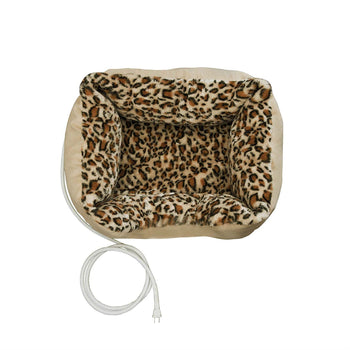 Heated Pet Bed for Small Dog or Cat with Leopard Print Padded Cushion - Deals Kiosk