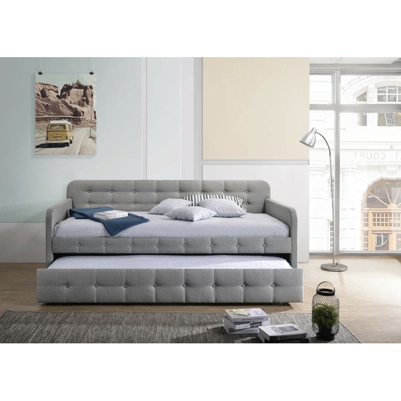 Gray Tufted Polyester Linen Twin Daybed with Trundle - Deals Kiosk