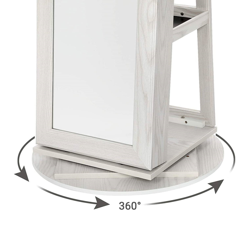 360 Degree Swivel White Wash Full Length Mirror Locking Jewelry Armoire - Deals Kiosk