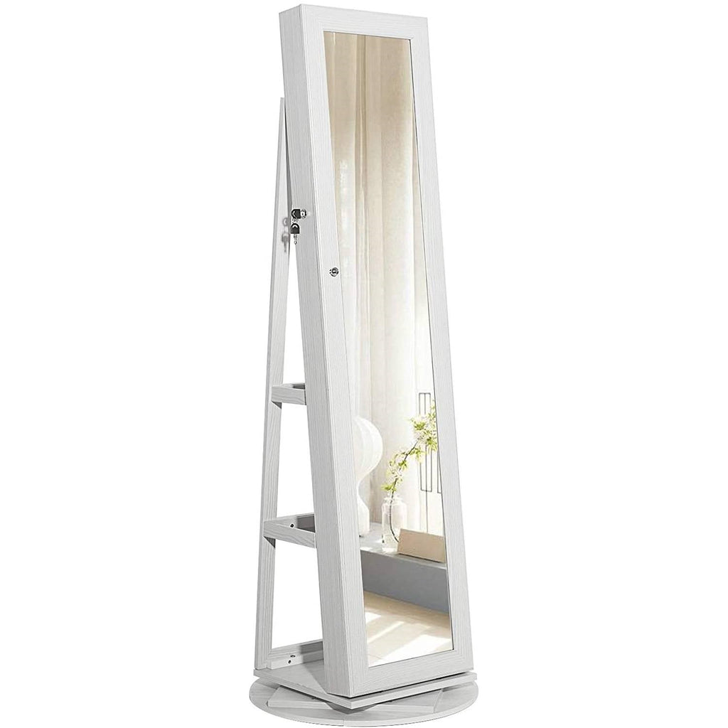 360 Degree Swivel White Wash Full Length Mirror Locking Jewelry Armoire - Deals Kiosk