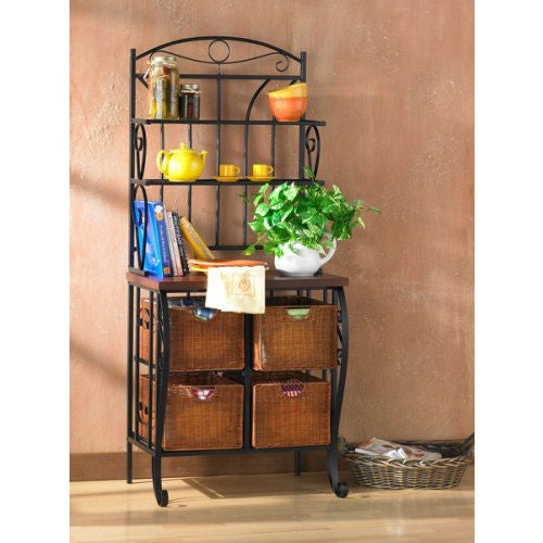 Kitchen Pantry Bakers Rack with 4 Wicker Drawers - Deals Kiosk
