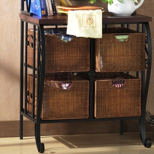 Kitchen Pantry Bakers Rack with 4 Wicker Drawers - Deals Kiosk