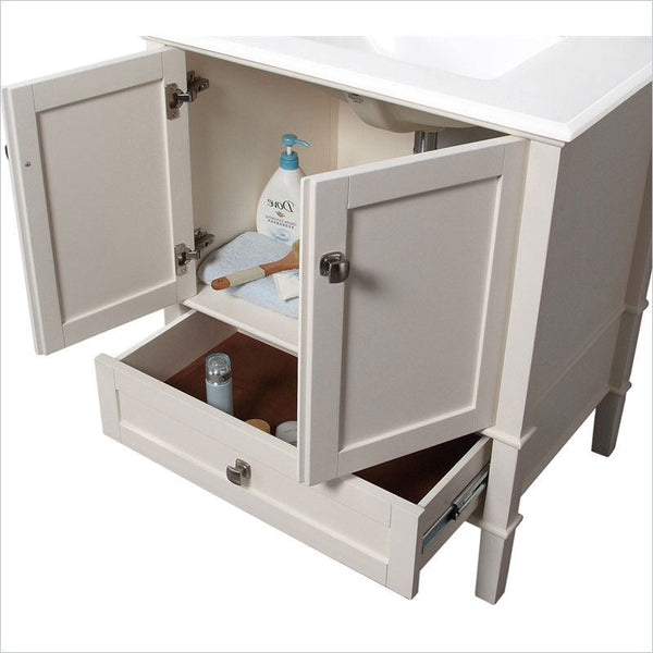 Contemporary Bathroom Vanity in Soft White with Marble Top and Rectangle Sink - Deals Kiosk