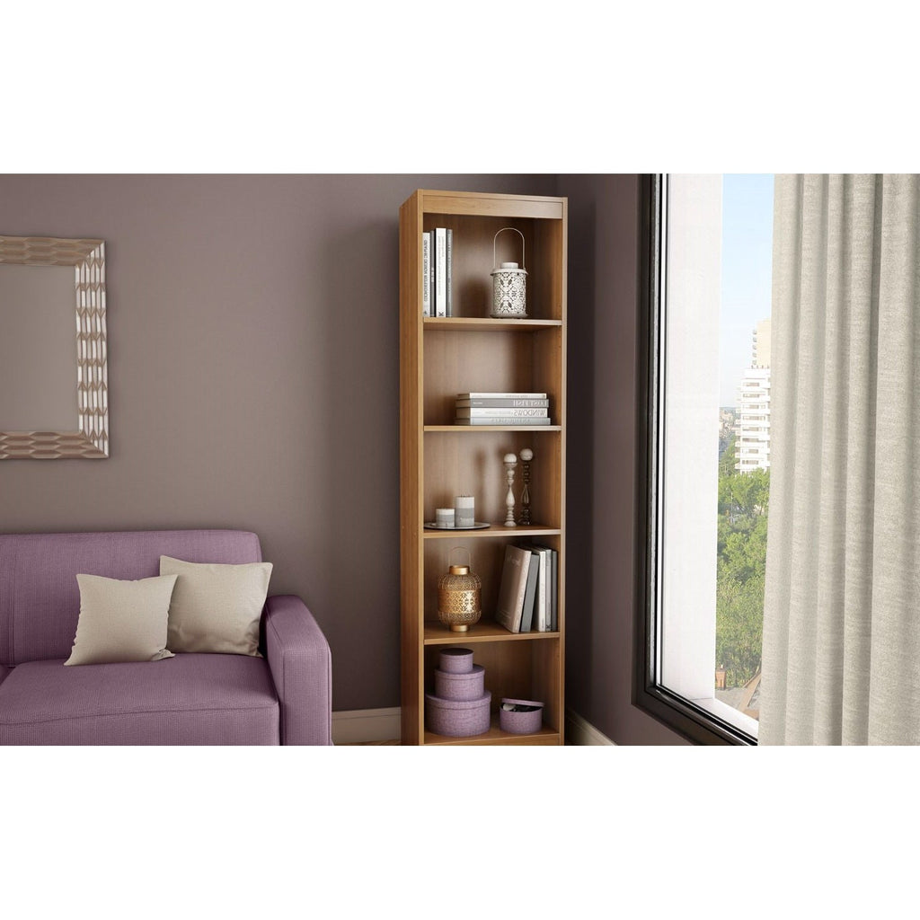 Cherry Wood Finish 71-inch Tall Skinny 5-Shelf Space Saving Bookcase - Deals Kiosk