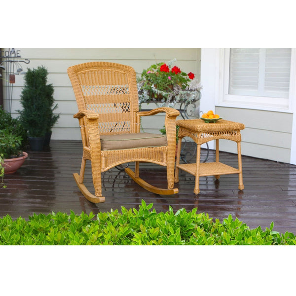 3-Piece Outdoor Porch Rocker Set w/ 2 Amber Wicker Resin Rocking Chairs & Table - Deals Kiosk