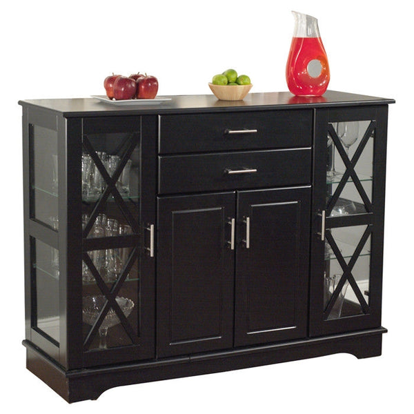 Black Wood Buffet Dining-room Sideboard with Glass Doors - Deals Kiosk