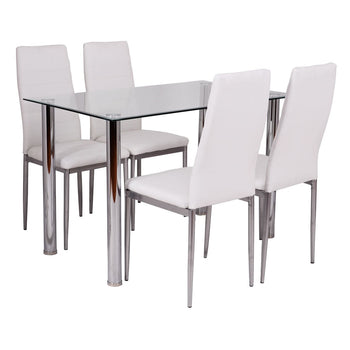 5 Piece Silver White Tempered Glass Top Dining Table Set with Chairs - Deals Kiosk