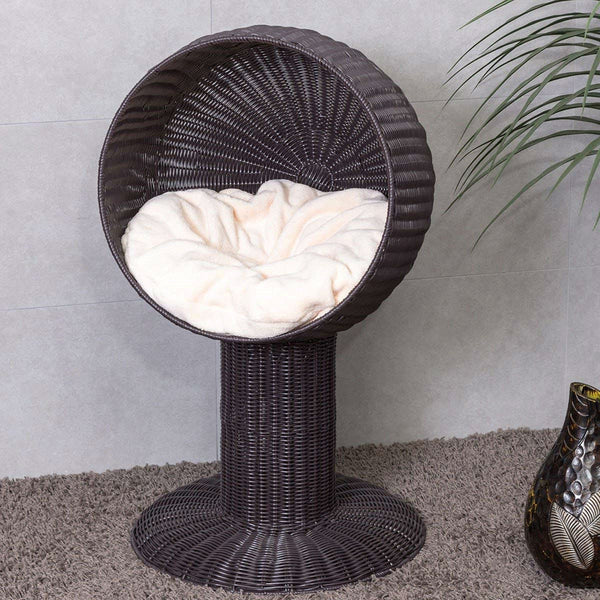 Elevated Wicker Rattan Cat Bed with Machine Washable Cushion - Deals Kiosk