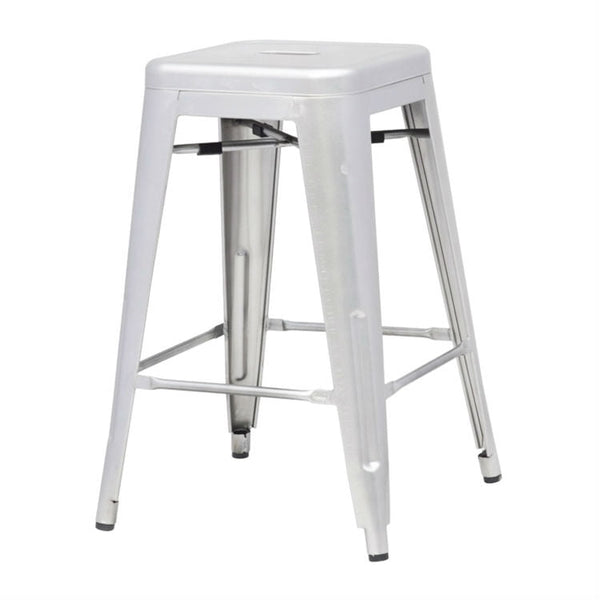 Indoor Outdoor Backless Stacking Counter Height Bar Stool in Gunmetal Steel