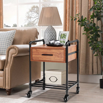 Heavy Duty Steel Frame 1-Drawer End Table Nightstand Side Table on Wheels - Deals Kiosk