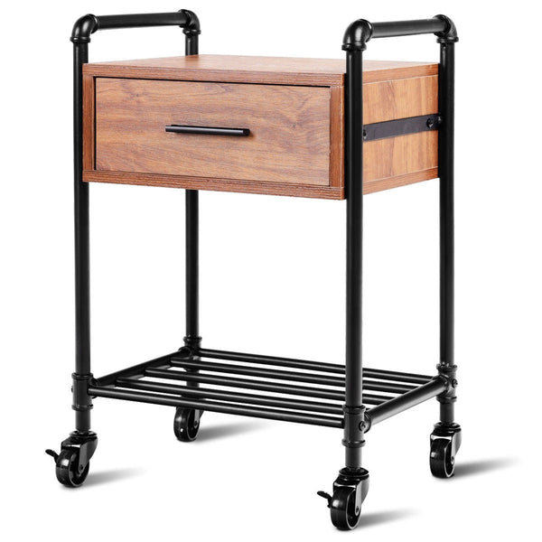 Heavy Duty Steel Frame 1-Drawer End Table Nightstand Side Table on Wheels - Deals Kiosk