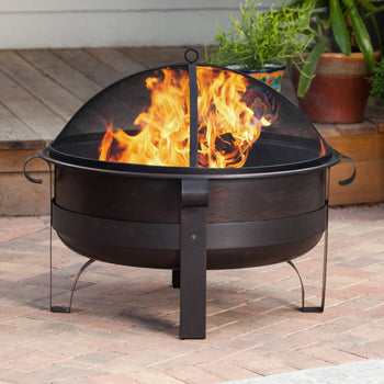 Heavy Duty 34-inch Fire Pit Deep Steel Cauldron with Screen - Deals Kiosk