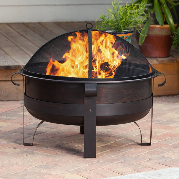 Heavy Duty 34-inch Fire Pit Deep Steel Cauldron with Screen - Deals Kiosk