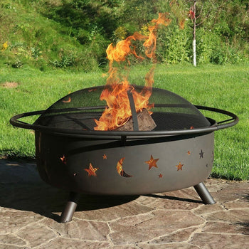 Heavy Duty Black Steel Fire Pit with Cooking Grill and Screen - Deals Kiosk