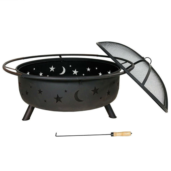 Heavy Duty Black Steel Fire Pit with Cooking Grill and Screen - Deals Kiosk