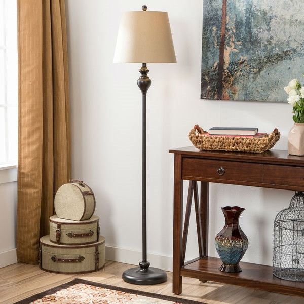 3-Piece Floor Lamp and Table Desk Lamp Set in Black with Light Gold Drum Shades - Deals Kiosk