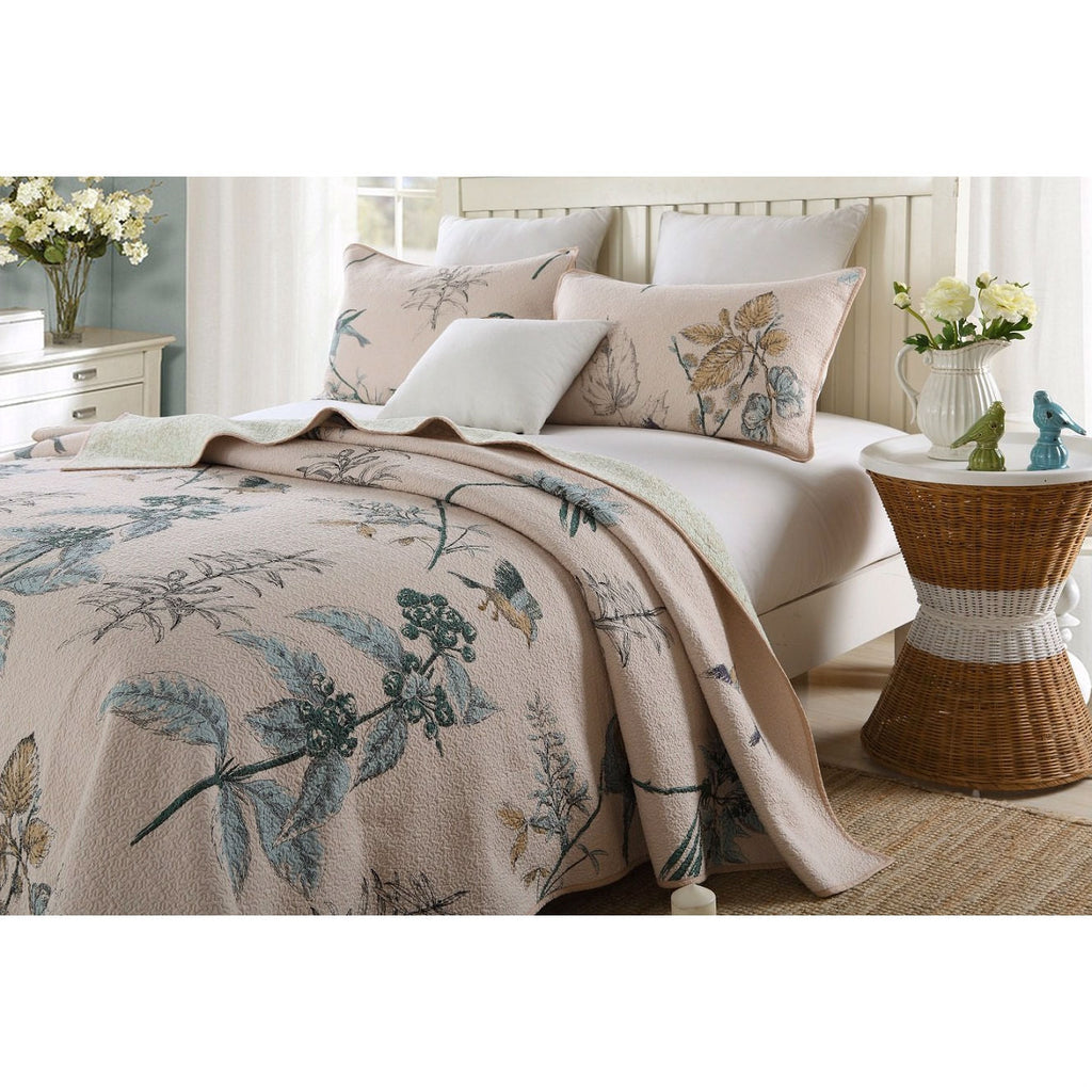 Full size 3-Piece 100-Percent Cotton Quilt Bedspread Set with Floral Birds Pattern - Deals Kiosk