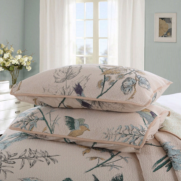 Full size 3-Piece 100-Percent Cotton Quilt Bedspread Set with Floral Birds Pattern - Deals Kiosk