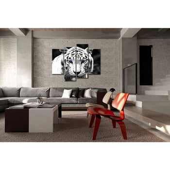 Black and White Tiger 4-Panel Canvas Wall Art Painting Print - Deals Kiosk