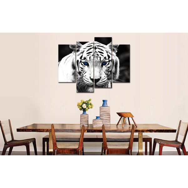 Black and White Tiger 4-Panel Canvas Wall Art Painting Print - Deals Kiosk
