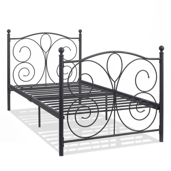 Black Steel Twin Platform Bed Frame with Scroll Heaboard Footboard - Deals Kiosk